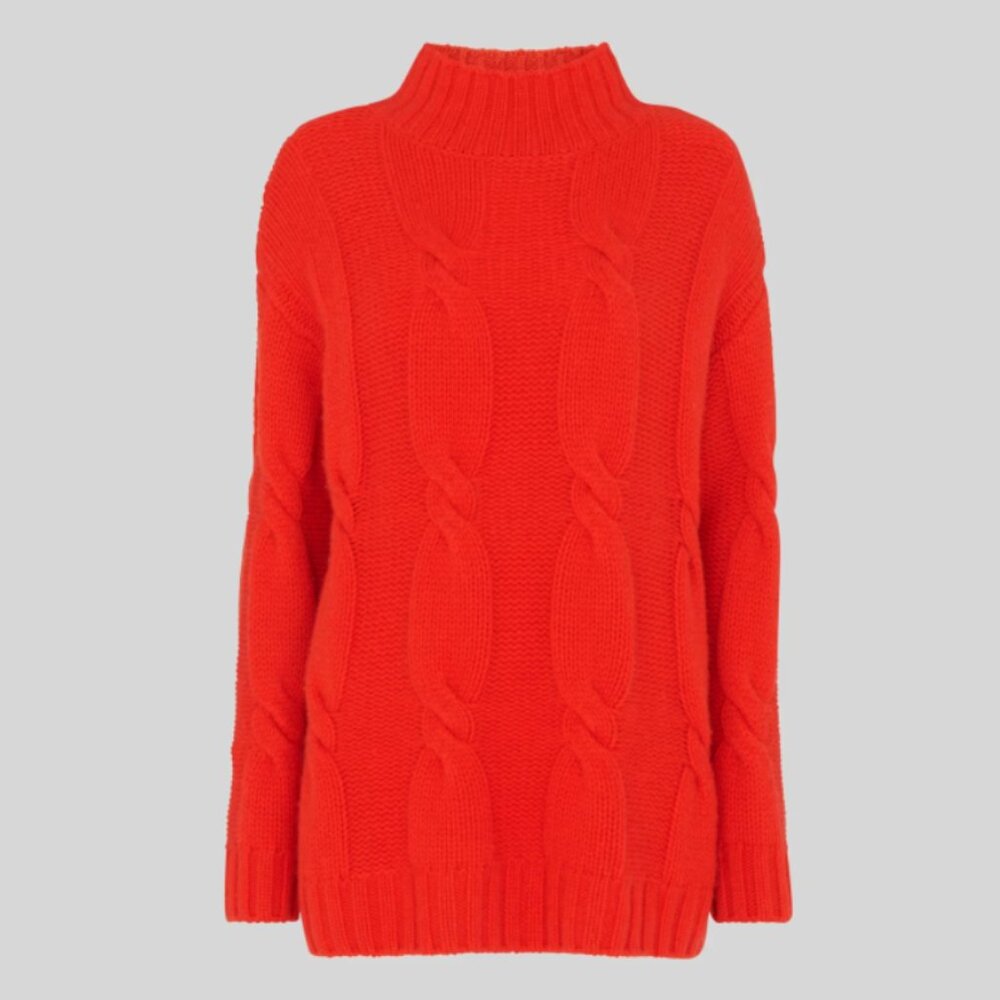 Red cashmere Cable Knit Sweater